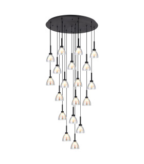 Baldwin 77cm Round Multiple Pendant 3.5m Curved Cone Glass (U) 19 Light G9 Satin Black/Iridescent/Opal-1