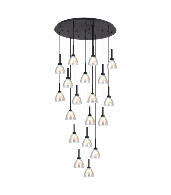 Baldwin 77cm Round Multiple Pendant 3.5m Curved Cone Glass (U) 19 Light G9 Satin Black/Iridescent/Opal-1