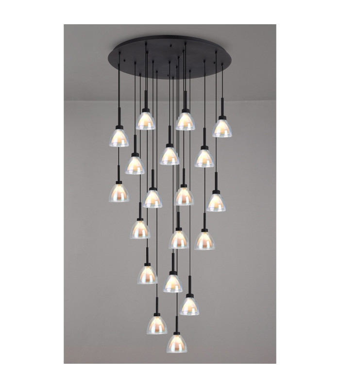 Baldwin 77cm Round Multiple Pendant 3.5m Curved Cone Glass (U) 19 Light G9 Satin Black/Iridescent/Opal-3
