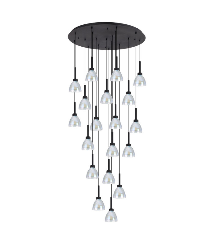 Baldwin 77cm Round Multiple Pendant 3.5m Curved Cone Glass (U) 19 Light G9 Satin Black/Iridescent/Opal-4