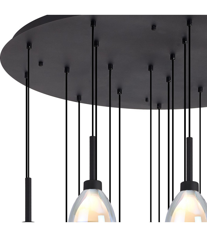 Baldwin 77cm Round Multiple Pendant 3.5m Curved Cone Glass (U) 19 Light G9 Satin Black/Iridescent/Opal-5