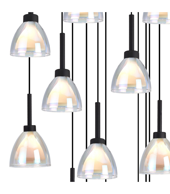 Baldwin 77cm Round Multiple Pendant 3.5m Curved Cone Glass (U) 19 Light G9 Satin Black/Iridescent/Opal-6
