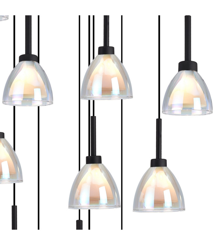 Baldwin 77cm Round Multiple Pendant 3.5m Curved Cone Glass (U) 19 Light G9 Satin Black/Iridescent/Opal-7