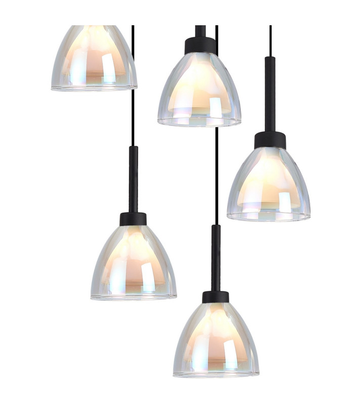 Baldwin 77cm Round Multiple Pendant 3.5m Curved Cone Glass (U) 19 Light G9 Satin Black/Iridescent/Opal-8