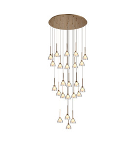 Baldwin 87cm Round Multiple Pendant 5m Curved Cone Glass (U) 24 Light G9 French Gold/Iridescent/Opal/Matt Gold-1
