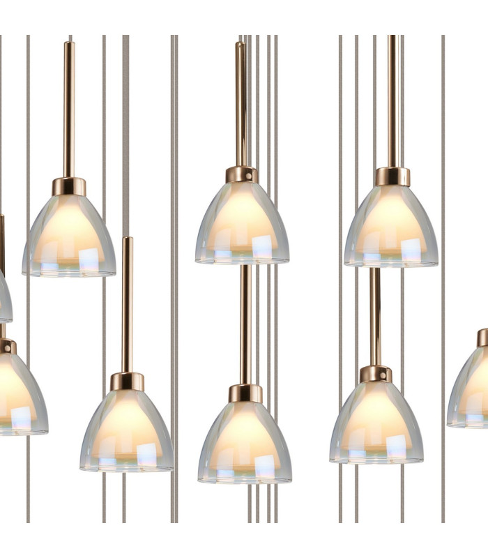 Baldwin 87cm Round Multiple Pendant 5m Curved Cone Glass (U) 24 Light G9 French Gold/Iridescent/Opal/Matt Gold-5