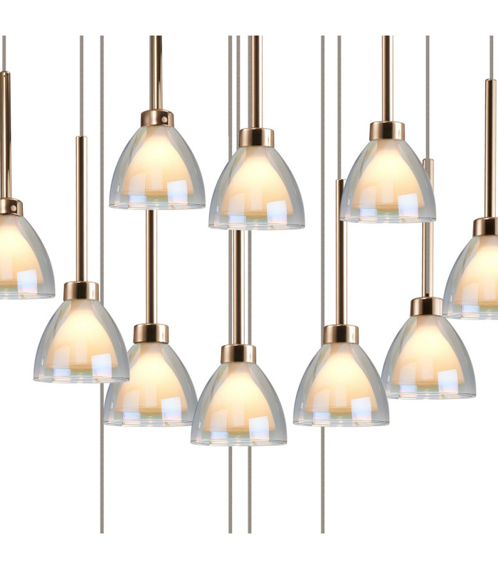 Baldwin 87cm Round Multiple Pendant 5m Curved Cone Glass (U) 24 Light G9 French Gold/Iridescent/Opal/Matt Gold-6