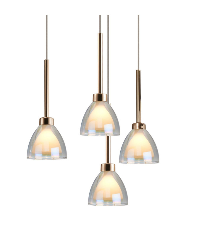 Baldwin 87cm Round Multiple Pendant 5m Curved Cone Glass (U) 24 Light G9 French Gold/Iridescent/Opal/Matt Gold-7