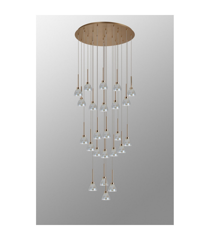 Baldwin 87cm Round Multiple Pendant 5m Curved Cone Glass (U) 24 Light G9 French Gold/Iridescent/Opal/Matt Gold-13