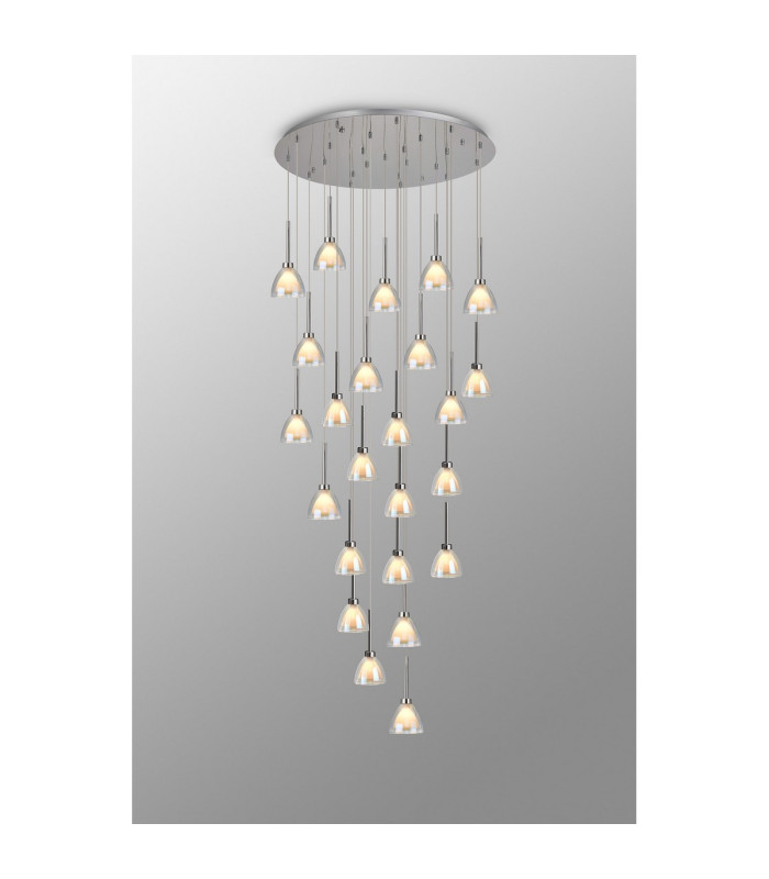 Baldwin 87cm Round Multiple Pendant 5m Curved Cone Glass (U) 24 Light G9 Polished Chrome/Iridescent/Opal Weight: 19.2kg-3
