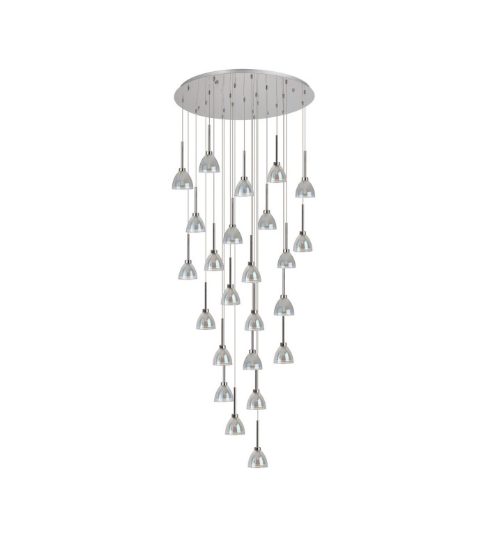 Baldwin 87cm Round Multiple Pendant 5m Curved Cone Glass (U) 24 Light G9 Polished Chrome/Iridescent/Opal Weight: 19.2kg-4