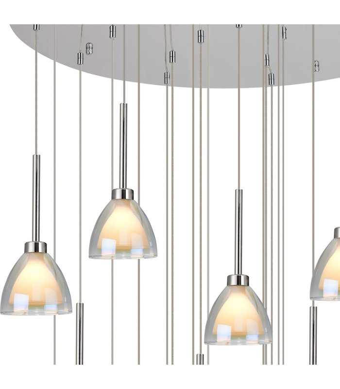 Baldwin 87cm Round Multiple Pendant 5m Curved Cone Glass (U) 24 Light G9 Polished Chrome/Iridescent/Opal Weight: 19.2kg-5