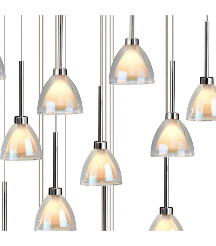 Baldwin 87cm Round Multiple Pendant 5m Curved Cone Glass (U) 24 Light G9 Polished Chrome/Iridescent/Opal Weight: 19.2kg-6