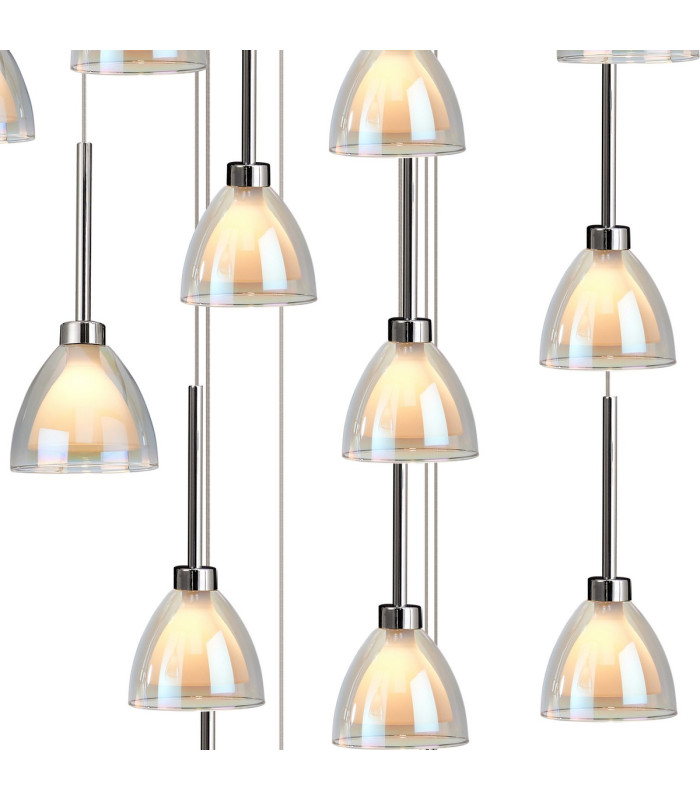 Baldwin 87cm Round Multiple Pendant 5m Curved Cone Glass (U) 24 Light G9 Polished Chrome/Iridescent/Opal Weight: 19.2kg-7
