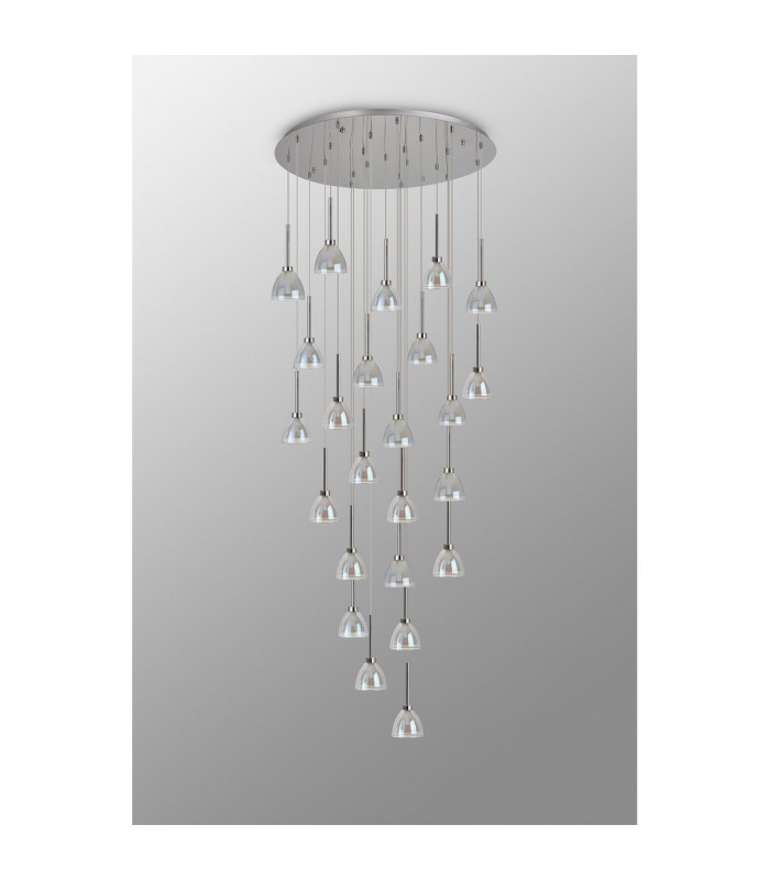 Baldwin 87cm Round Multiple Pendant 5m Curved Cone Glass (U) 24 Light G9 Polished Chrome/Iridescent/Opal Weight: 19.2kg-14