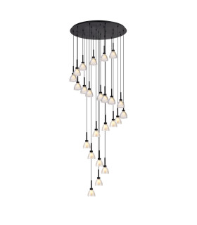 Baldwin 87cm Round Multiple Pendant 5m Curved Cone Glass (U) 24 Light G9 Satin Black/Iridescent/Opal Item Weight: 19.2kg-1