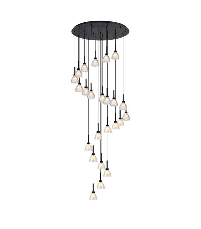 Baldwin 87cm Round Multiple Pendant 5m Curved Cone Glass (U) 24 Light G9 Satin Black/Iridescent/Opal Item Weight: 19.2kg-1