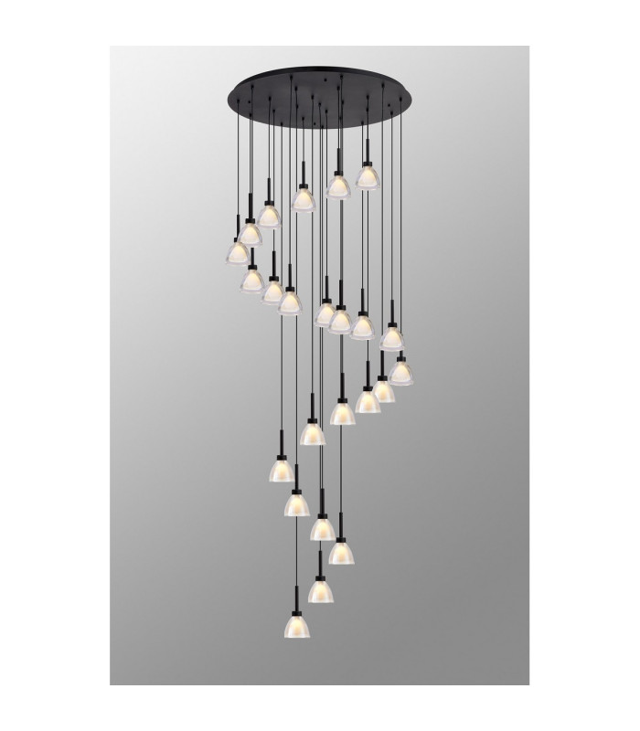Baldwin 87cm Round Multiple Pendant 5m Curved Cone Glass (U) 24 Light G9 Satin Black/Iridescent/Opal Item Weight: 19.2kg-3