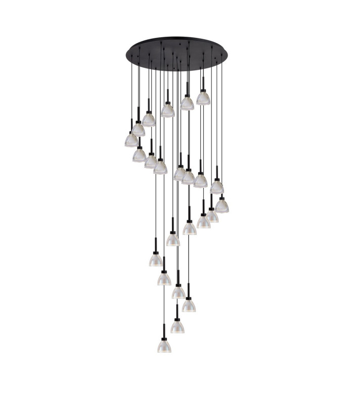 Baldwin 87cm Round Multiple Pendant 5m Curved Cone Glass (U) 24 Light G9 Satin Black/Iridescent/Opal Item Weight: 19.2kg-4