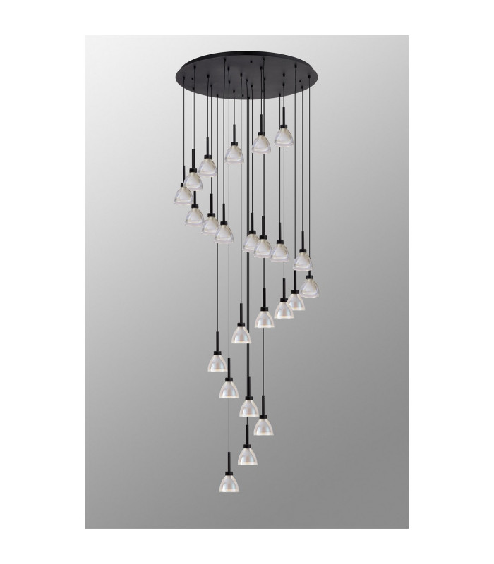 Baldwin 87cm Round Multiple Pendant 5m Curved Cone Glass (U) 24 Light G9 Satin Black/Iridescent/Opal Item Weight: 19.2kg-10