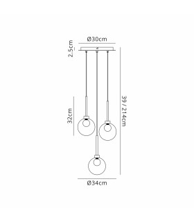 Baldwin 34cm Round Pendant 2m 3 x G9 Polished Chrome/Smoked/Frosted Type G Shade-2