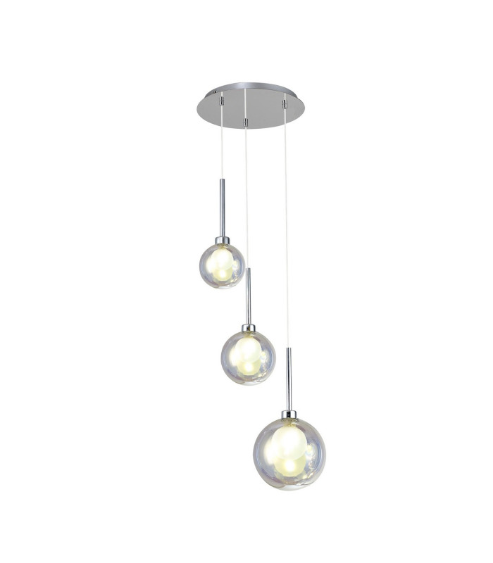 Baldwin 34cm Round Pendant 2m 3 x G9 Polished Chrome/Iridescent/Frosted Type G Shade-1