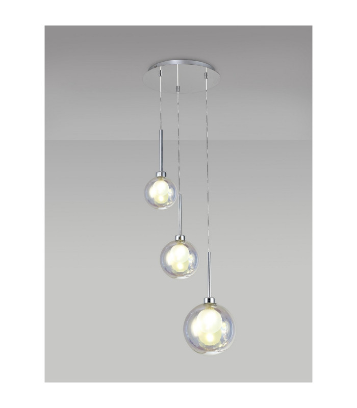 Baldwin 34cm Round Pendant 2m 3 x G9 Polished Chrome/Iridescent/Frosted Type G Shade-3