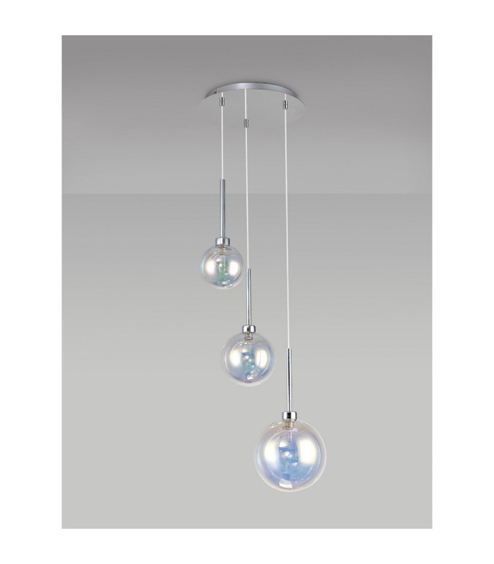 Baldwin 34cm Round Pendant 2m 3 x G9 Polished Chrome/Iridescent/Frosted Type G Shade-11
