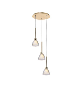 Baldwin 32cm Round Pendant 2m Curved Cone Glass (U) 3 Light G9 French Gold/Iridescent/Opal/Matt Gold-1