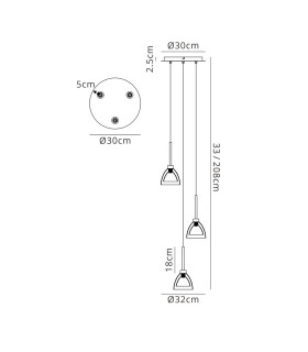 Baldwin 32cm Round Pendant 2m Curved Cone Glass (U) 3 Light G9 French Gold/Iridescent/Opal/Matt Gold-2