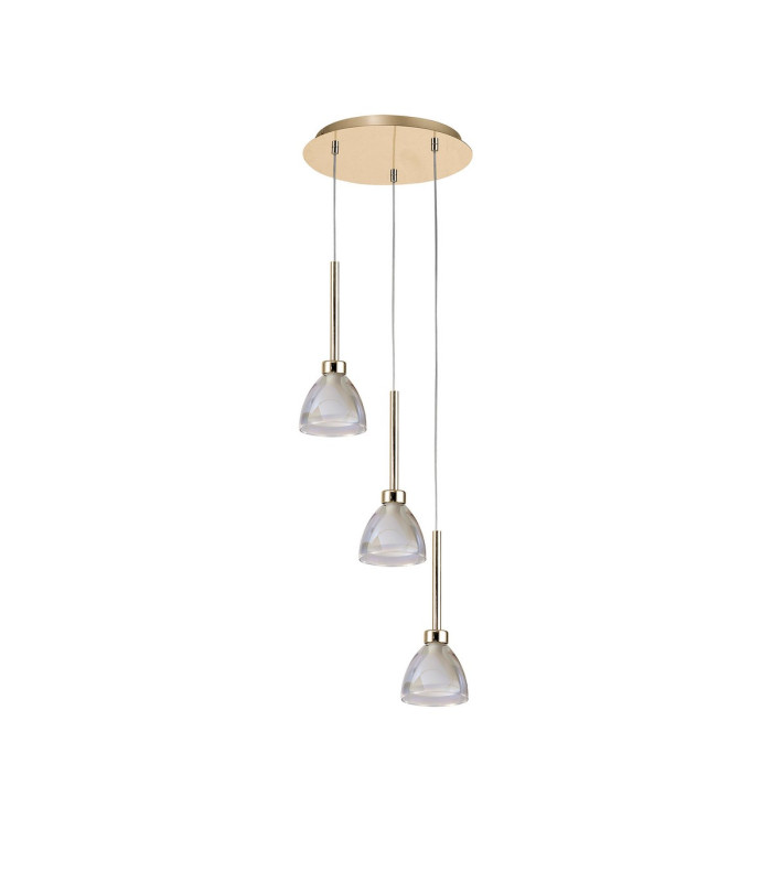 Baldwin 32cm Round Pendant 2m Curved Cone Glass (U) 3 Light G9 French Gold/Iridescent/Opal/Matt Gold-4