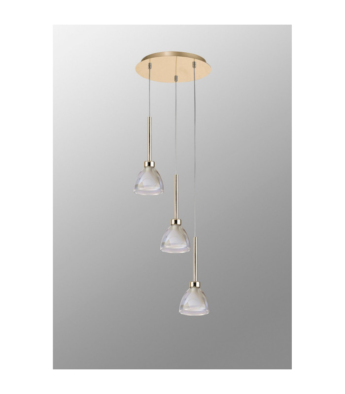 Baldwin 32cm Round Pendant 2m Curved Cone Glass (U) 3 Light G9 French Gold/Iridescent/Opal/Matt Gold-13