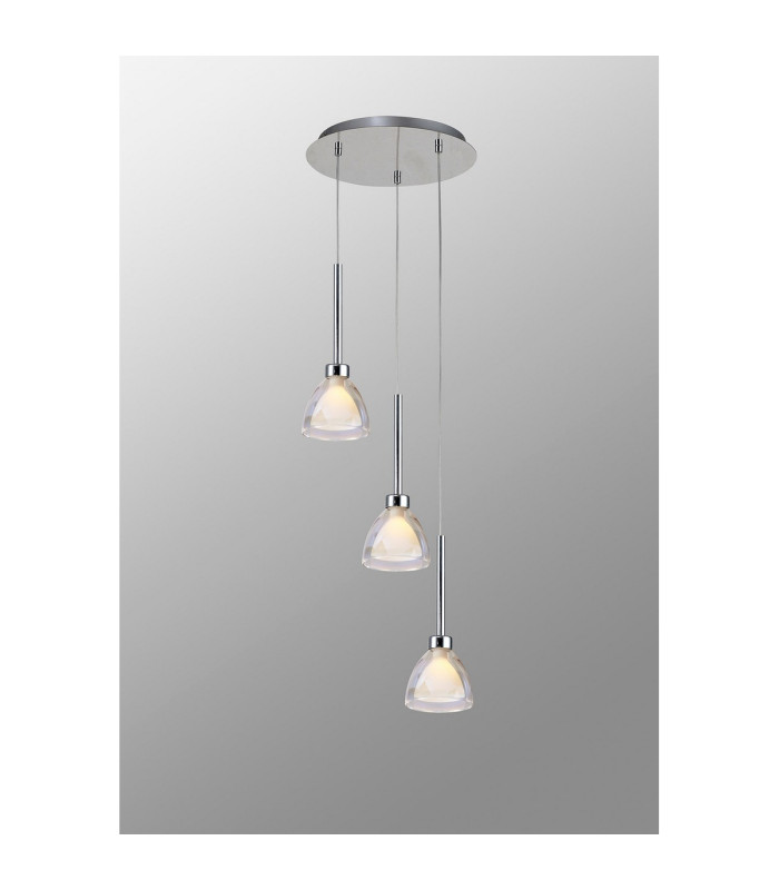 Baldwin 32cm 2m Round Pendant Curved Cone Glass (U) 3 Light G9 Polished Chrome/Iridescent/Opal-3