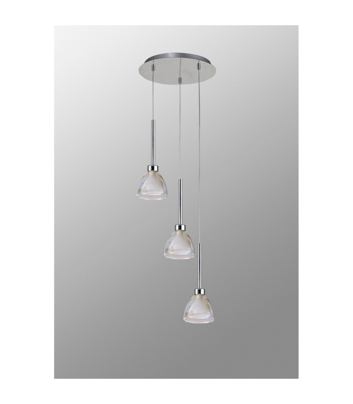 Baldwin 32cm 2m Round Pendant Curved Cone Glass (U) 3 Light G9 Polished Chrome/Iridescent/Opal-14