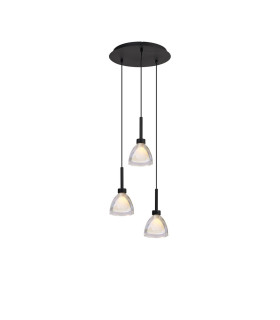 Baldwin 32cm Round Pendant 2m Curved Cone Glass (U) 3 Light G9 Satin Black/Iridescent/Opal-1