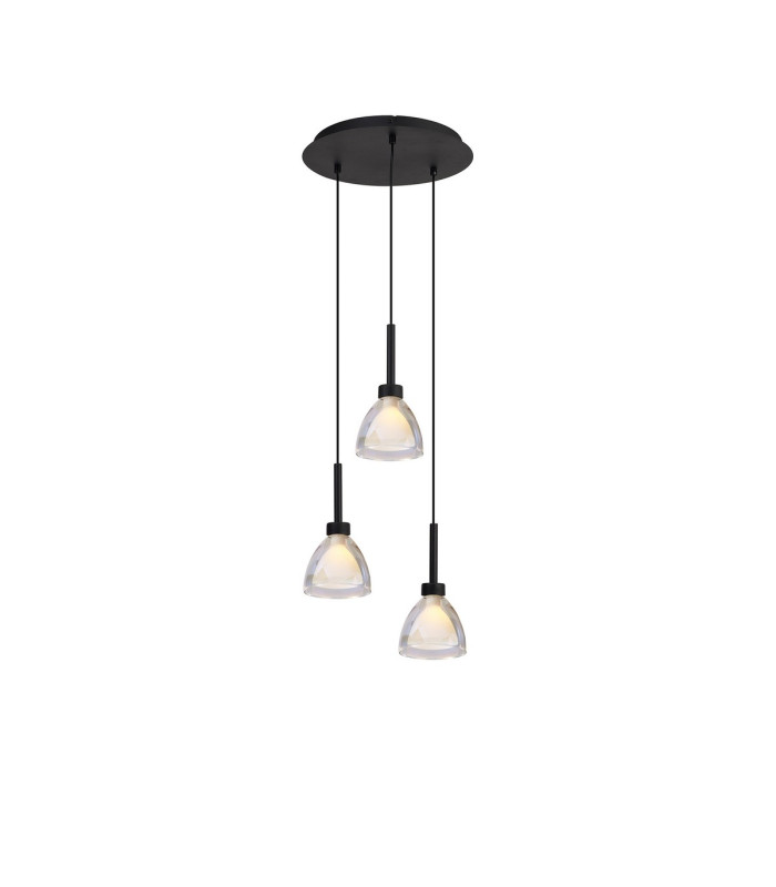 Baldwin 32cm Round Pendant 2m Curved Cone Glass (U) 3 Light G9 Satin Black/Iridescent/Opal-1