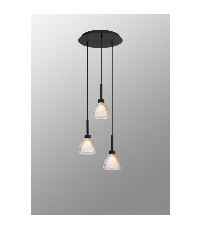 Baldwin 32cm Round Pendant 2m Curved Cone Glass (U) 3 Light G9 Satin Black/Iridescent/Opal-3