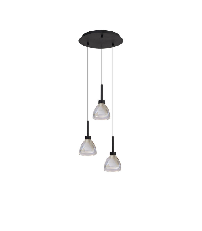 Baldwin 32cm Round Pendant 2m Curved Cone Glass (U) 3 Light G9 Satin Black/Iridescent/Opal-4