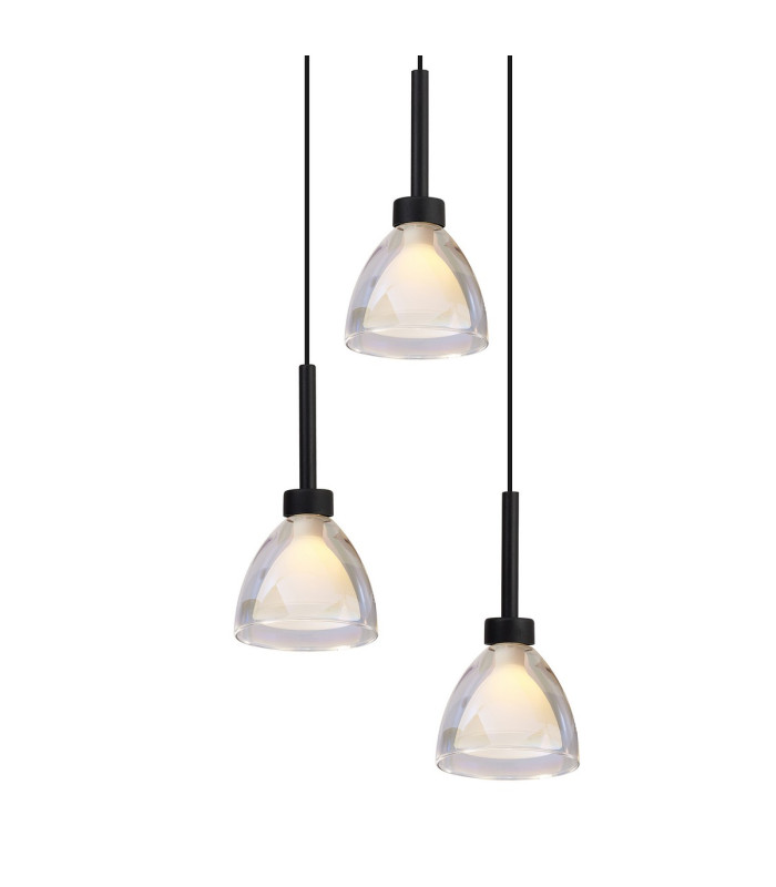 Baldwin 32cm Round Pendant 2m Curved Cone Glass (U) 3 Light G9 Satin Black/Iridescent/Opal-7