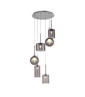 Baldwin 45cm Round Pendant 2.5m 6 x G9 Polished Chrome/Smoked/Frosted Type A
