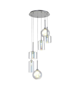 Baldwin 45cm Round Pendant 2.5m 6 x G9 Polished Chrome/Iridescent/Frosted Type A