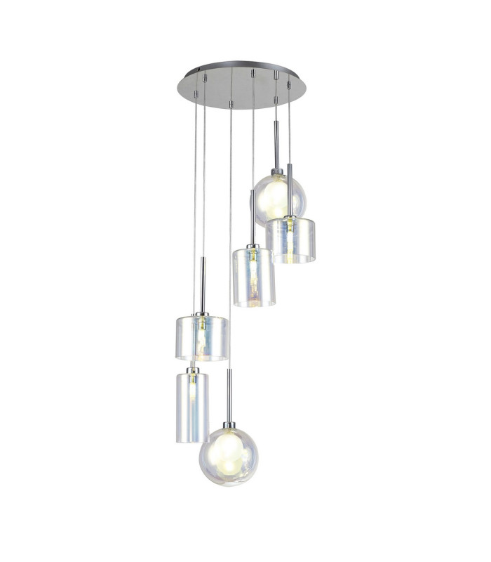 Baldwin 45cm Round Pendant 2.5m 6 x G9 Polished Chrome/Iridescent/Frosted Type A