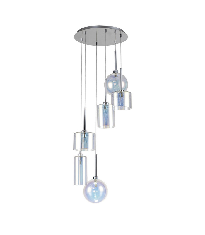Baldwin 45cm Round Pendant 2.5m 6 x G9 Polished Chrome/Iridescent/Frosted Type A