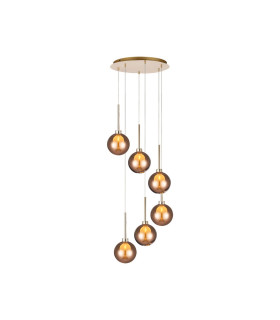 Baldwin 44cm Round Pendant 2.5m 6 x G9 French Gold/Chrome/Frosted Type G Shade-1