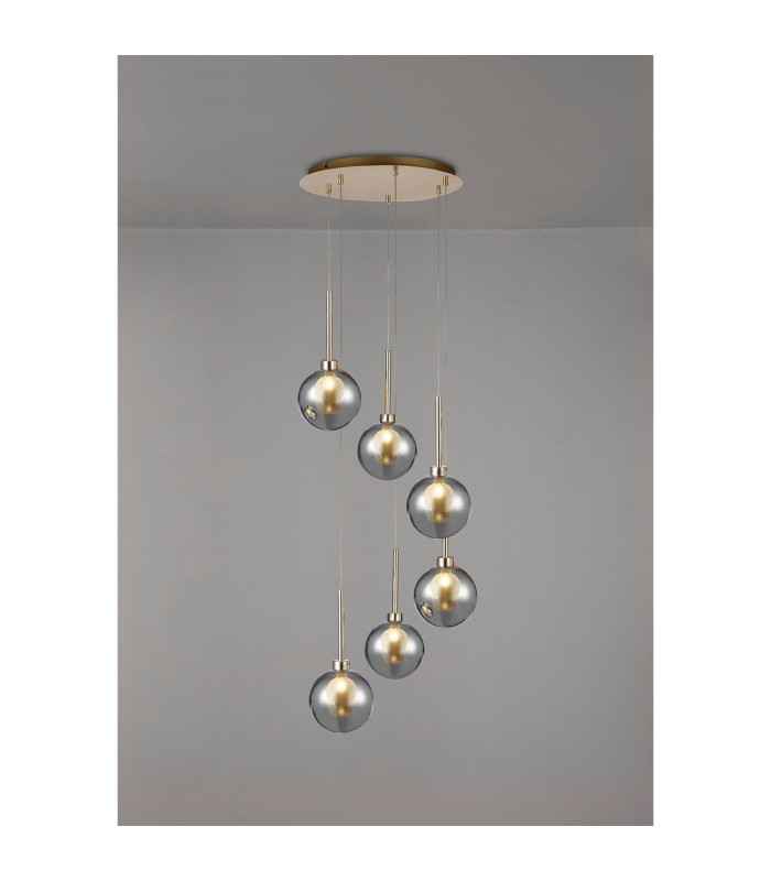 Baldwin 44cm Round Pendant 2.5m 6 x G9 French Gold/Chrome/Frosted Type G Shade-12