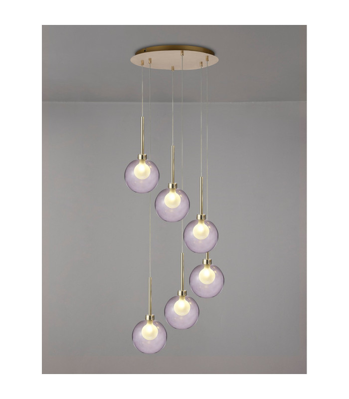 Baldwin 44cm Round Pendant 2.5m 6 x G9 French Gold/Smoked/Frosted Type G Shade-3