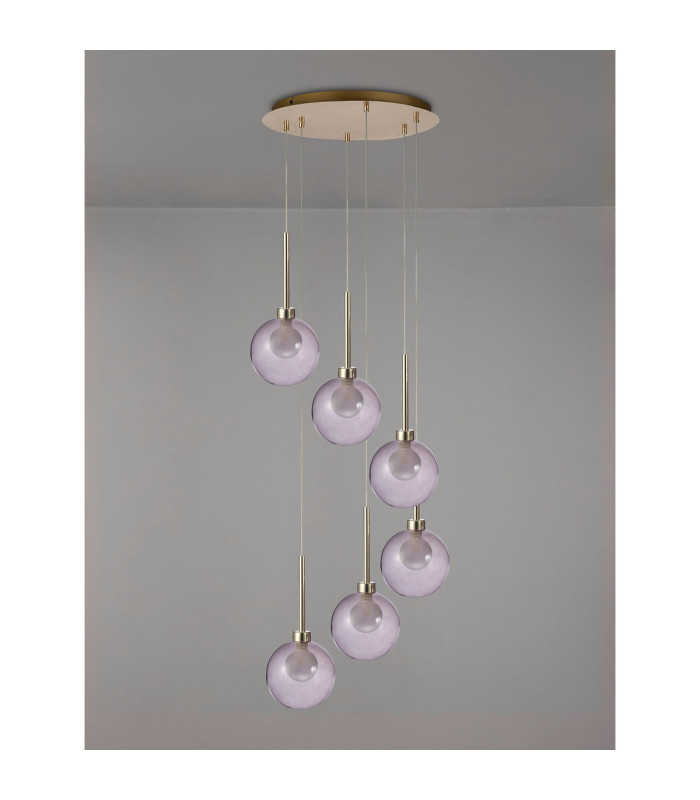 Baldwin 44cm Round Pendant 2.5m 6 x G9 French Gold/Smoked/Frosted Type G Shade-12
