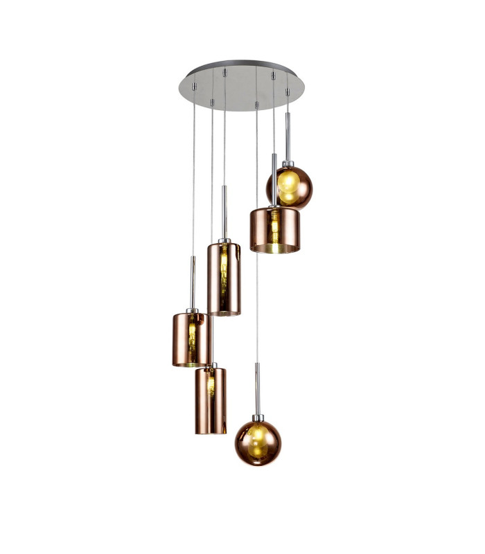 Baldwin 45cm Round Pendant 2.5m 6 x G9 Polished Chrome/Copper/Frosted Type A