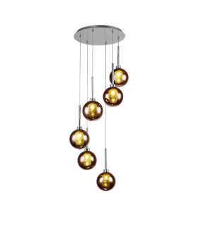 Baldwin 44cm Round Pendant 2.5m 6 x G9 Polished Chrome/Copper/Frosted Type G Shade-1