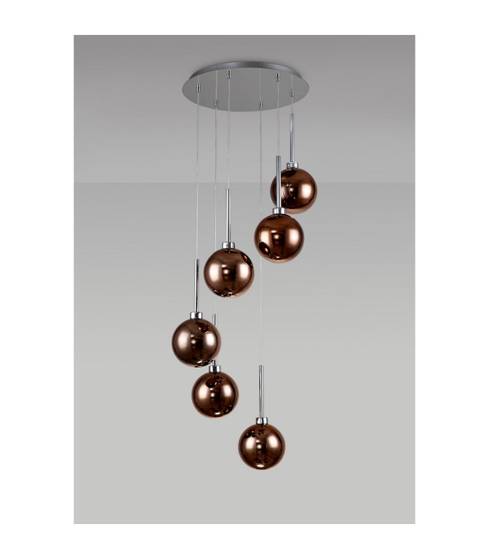 Baldwin 44cm Round Pendant 2.5m 6 x G9 Polished Chrome/Copper/Frosted Type G Shade-11